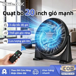 RELAAX Quạt sàn 20 inch, đi kèm điều khiển từ xa, 3 mức gió, xoay 160 độ, gió rộng, dùng đa năng phòng ngủ khách