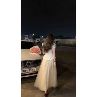 Combo Áo Peplum Nữ Trắng Tôn Dáng Cùng Chân Váy Voan Bồng Bềnh