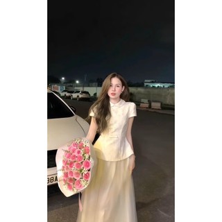 Combo Áo Peplum Nữ Trắng Tôn Dáng Cùng Chân Váy Voan Bồng Bềnh