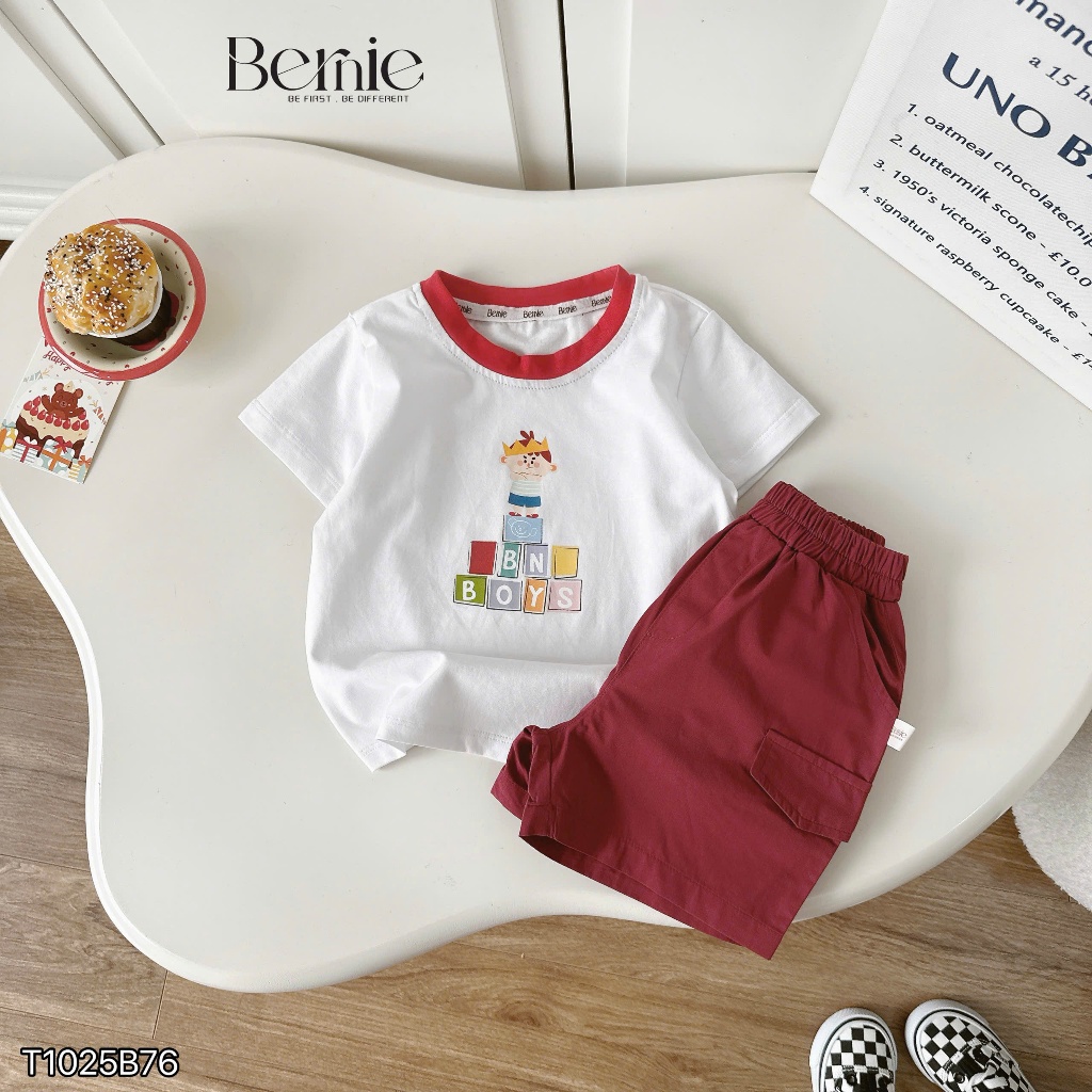 Bộ cotton in hình Roblox ngộ nghĩnh phối quần kaki bé trai, bộ phông áo cotton cổ tròn quần kaki đi học đi chơi bé trai