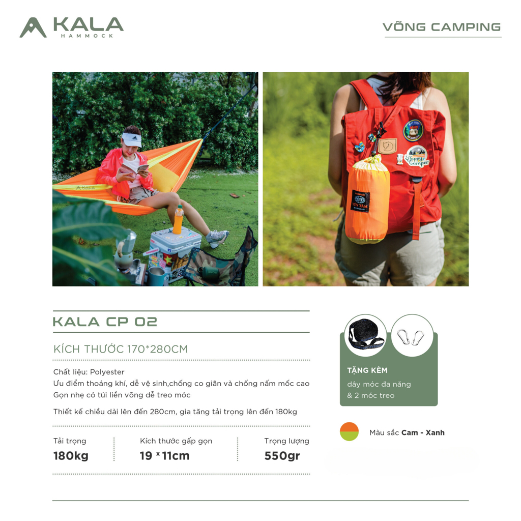 Võng camping Kala xếp gọn dài 2m8 rộng 1m7 có dây móc