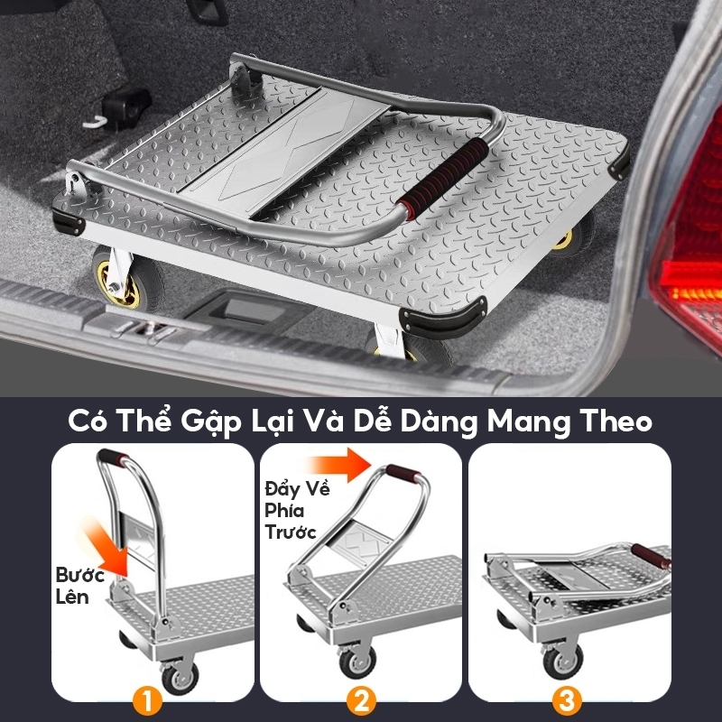 Xe Đẩy Hàng Xe Kéo Hàng REAIM Thép Bánh xe chống ồn Tải Trọng 1000kg Gấp Gọn Tiện Lợi  Dùng cho kho hàng