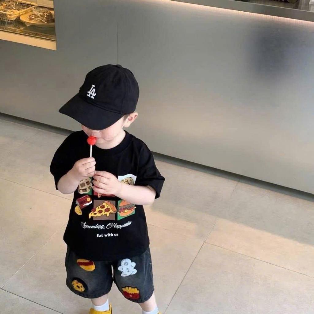 (VNTK)Bộ hè Hình Pizza donut HOT DOG áo chất cotton mềm mịn thoáng mát kèm quần jean Thêu nổi 3D cho bé đi học đi chơi s