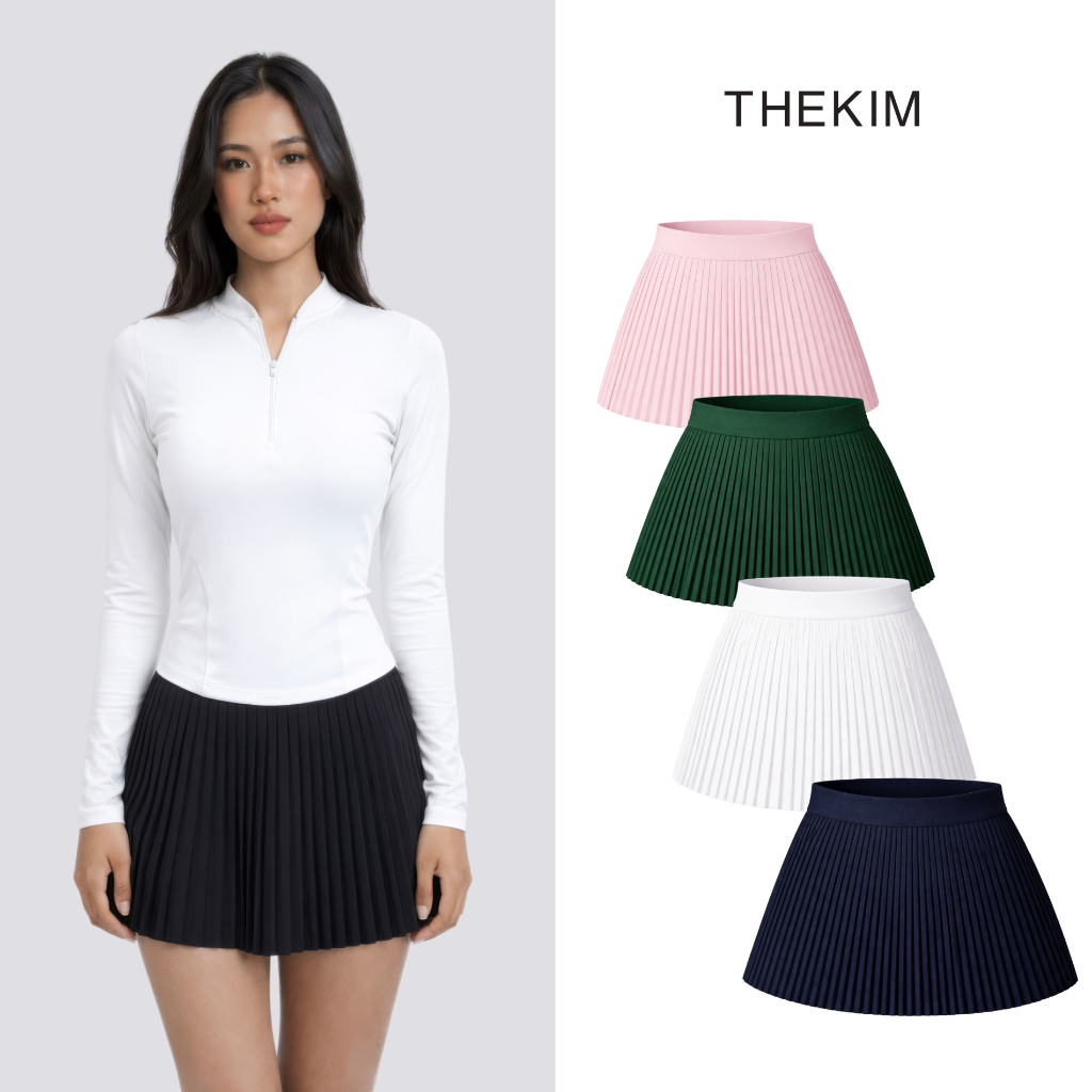THEKIM Chân váy xếp ly thể thao chất liệu vải gió nhẹ và thoáng mát , chân váy ngắn xếp ly nhỏ kèm quần bảo bộ S393