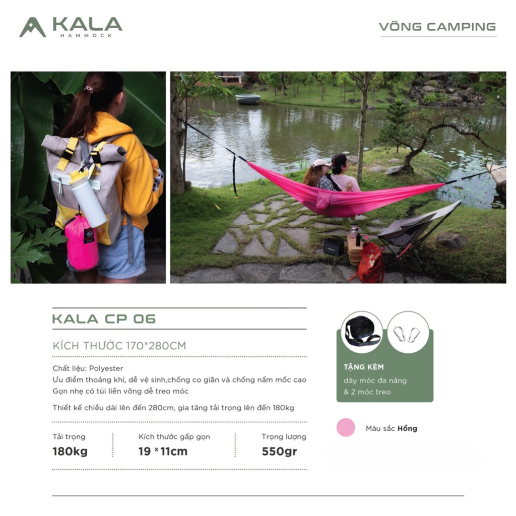 Võng camping Kala xếp gọn dài 2m8 rộng 1m7 có dây móc