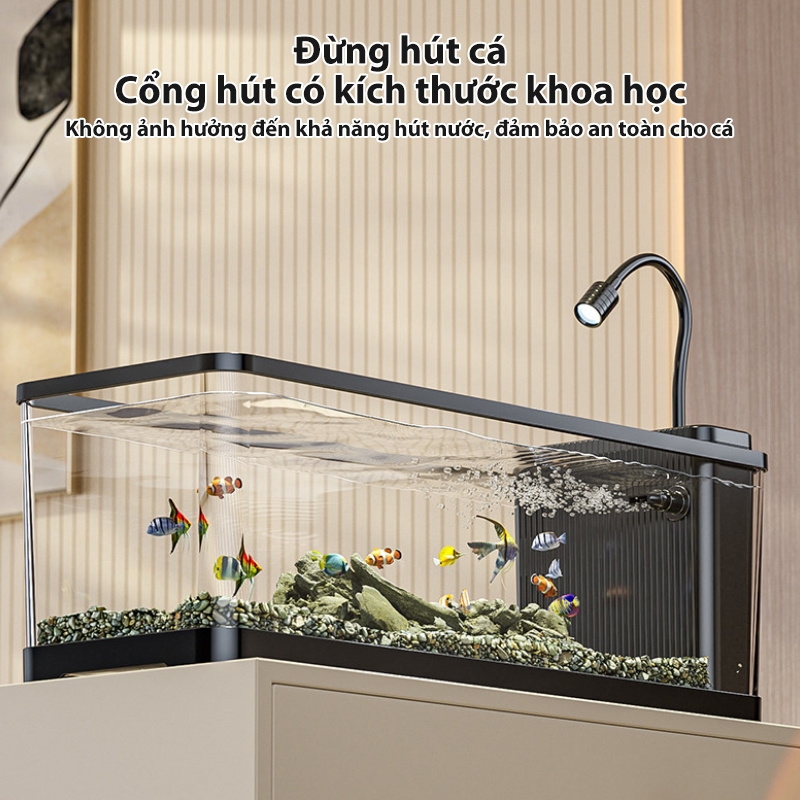 Bể cá Thủy sinh Hồ cá Mini Để Bàn Tích Hợp Lọc Ẩn Đèn Thủy Sinh Siêu Trong Suốt Cho Cá Cảnh