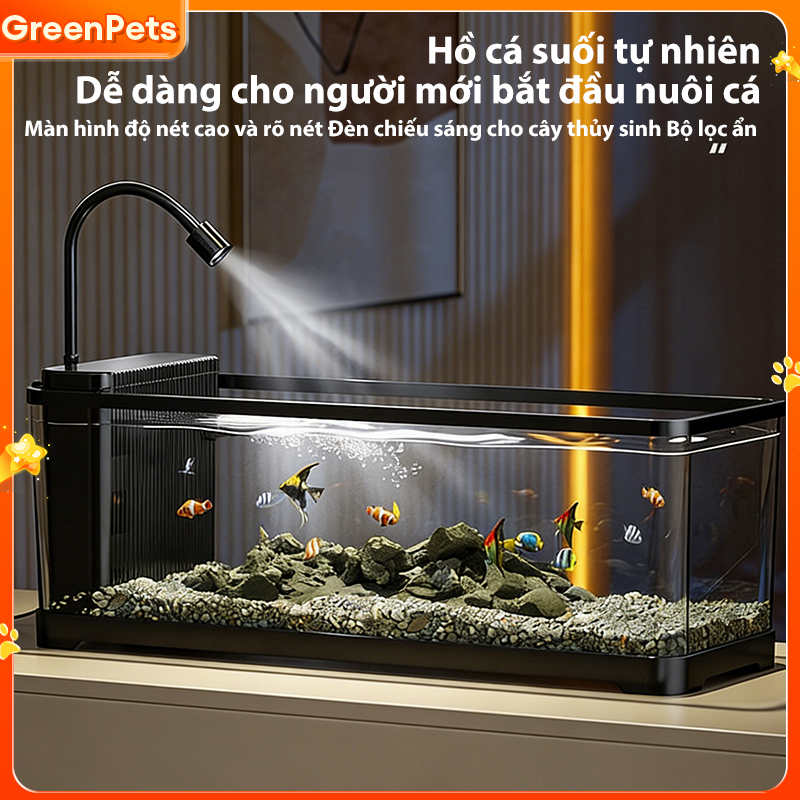 Bể cá Thủy sinh Hồ cá Mini Để Bàn Tích Hợp Lọc Ẩn Đèn Thủy Sinh Siêu Trong Suốt Cho Cá Cảnh