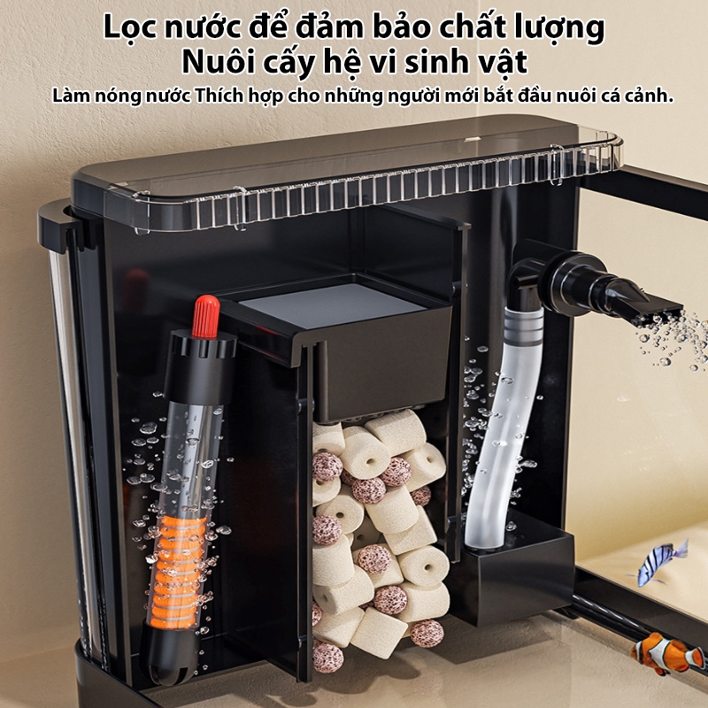 Bể cá Thủy sinh Hồ cá Mini Để Bàn Tích Hợp Lọc Ẩn Đèn Thủy Sinh Siêu Trong Suốt Cho Cá Cảnh