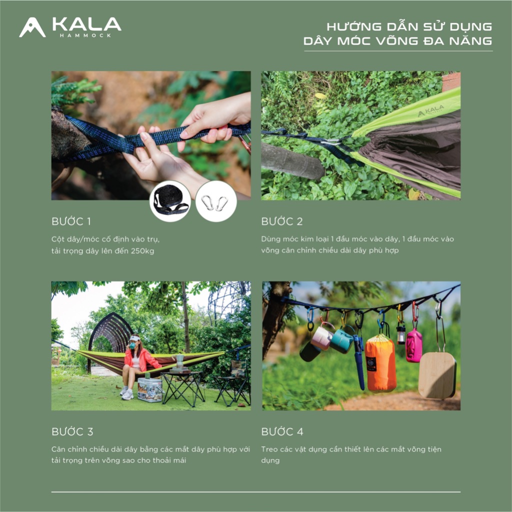 Bộ dây treo võng Kala  kèm móc đa năng