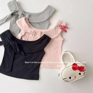 order quảng châu- áo điệu cổ thuyền rộng đính nơ xinh cho bé gái