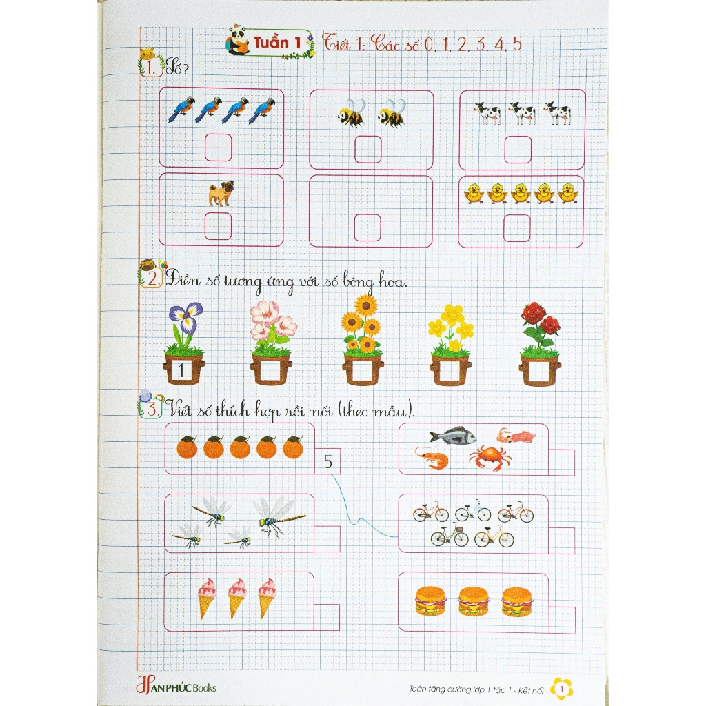 Sách - H An Phúc -  Vở ô li Bài Tập Toán Tăng Cường Lớp 1 tập 1 - Kết Nối