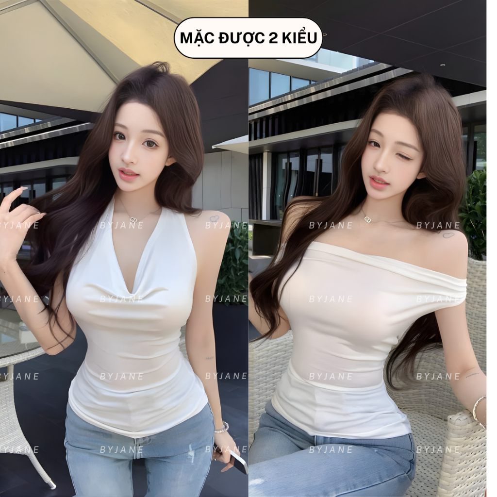 (MỞ BÁN) Áo Thun Nữ Ôm Body Cổ Yếm Hở Lưng Co Giãn 4 Chiều Mềm Mịn Tôn Dáng Quyến Rũ Dễ Phối Đồ BYJANE-125
