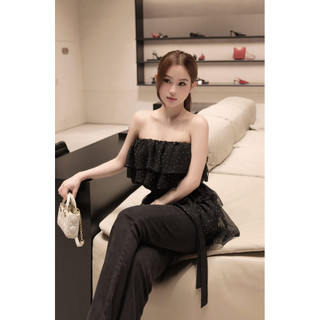 Bbi Luna Top Áo tầng bi thiết kế chun vai đa dạng khi tạo kiểu phối đồ, chất bi 2 lớp bồng bềnh kèm đai eo siu xinh