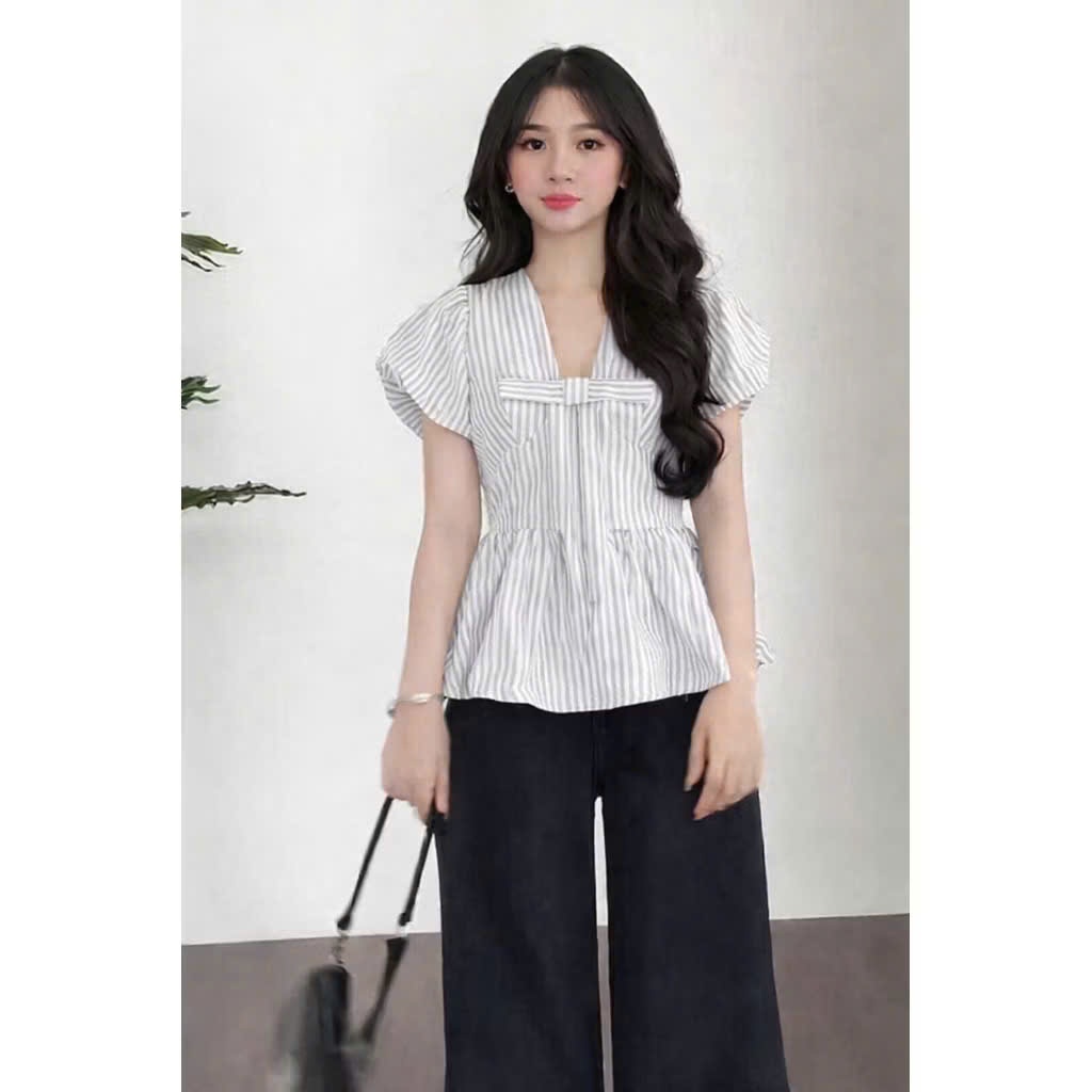 Áo sơ mi sọc thắt nơ A52066