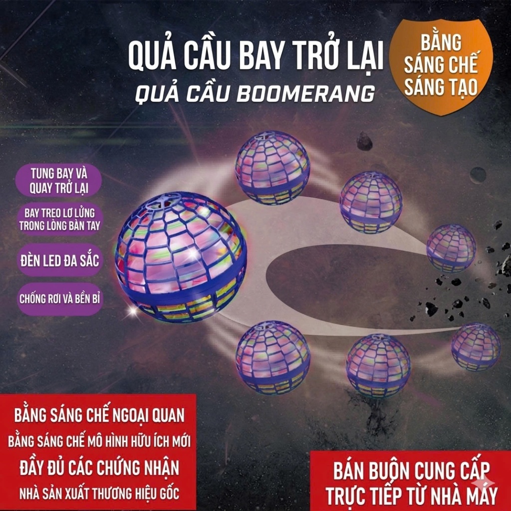 Quả cầu ma thuật boomerang phát sáng và tự quay lại vị trí ném