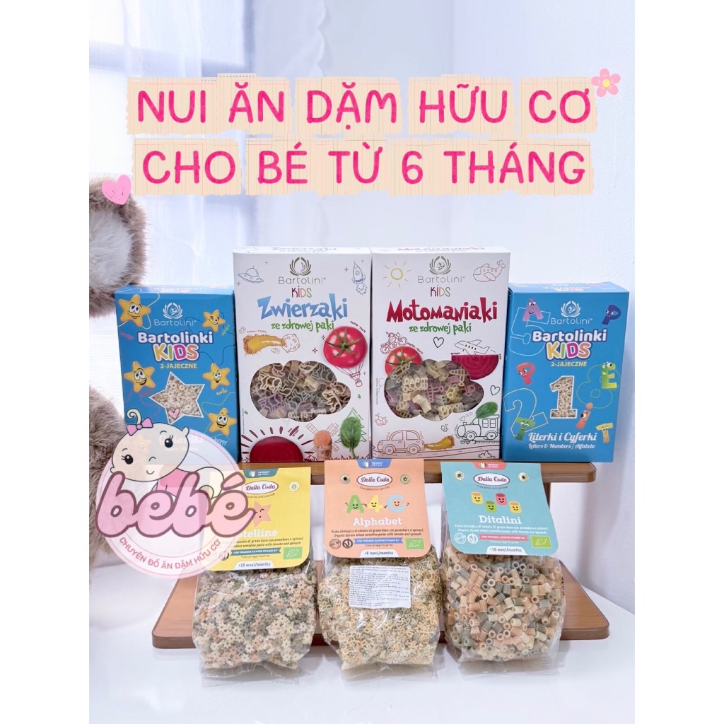 Nui Bartolini rau củ, trứng cho bé ăn dặm, Nui cho bé ăn dặm Hộp 250gr / Tách lẻ 100gr