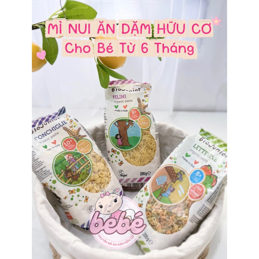 Mì, nui hữu cơ BIO JUNIOR Ý cho bé ăn dặm. Mì spaghetti dạng sợi mini hữu cơ BioJunior Ý cho bé