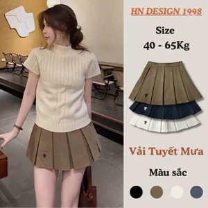 Chân Váy Xếp Ly Thêu Ong Cạp Cao Tôn Dáng Có Quần Bảo Hộ Vải Tuyết Mưa Mới Bigsize Nữ HN DESIGN 888