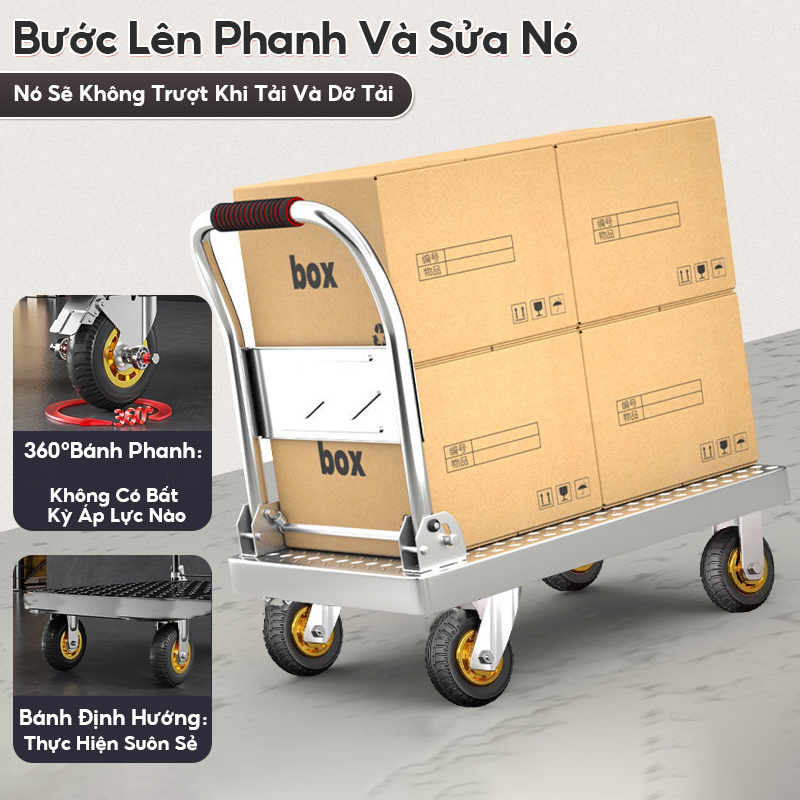 Xe Đẩy Hàng Xe Kéo Hàng REAIM Thép Bánh xe chống ồn Tải Trọng 1000kg Gấp Gọn Tiện Lợi  Dùng cho kho hàng