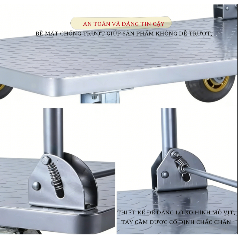 Xe Đẩy Hàng Xe Kéo Hàng Thép Bánh xe chống ồn Tải Trọng 1000kg Gấp Gọn Tiện Lợi 4 bánh xe