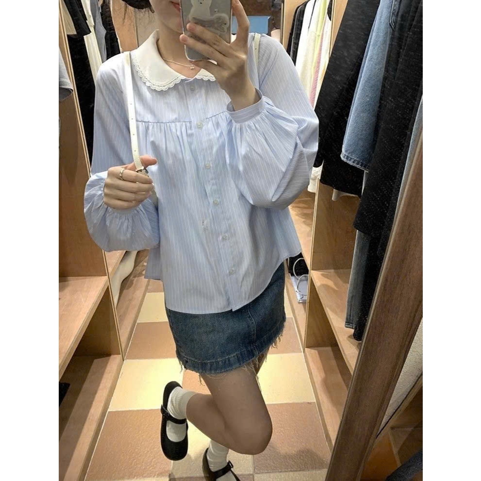 (Hàng QCCC) Áo sơ mi nữ kiểu điệu tay dài thiết kế họa tiết kẻ sọc phối cổ bèo hottrend mùa hè MT33 SP451