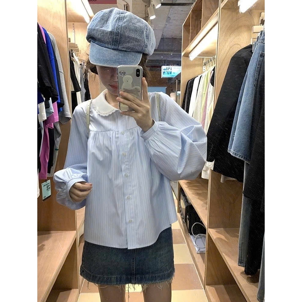 (Hàng QCCC) Áo sơ mi nữ kiểu điệu tay dài thiết kế họa tiết kẻ sọc phối cổ bèo hottrend mùa hè MT33 SP451