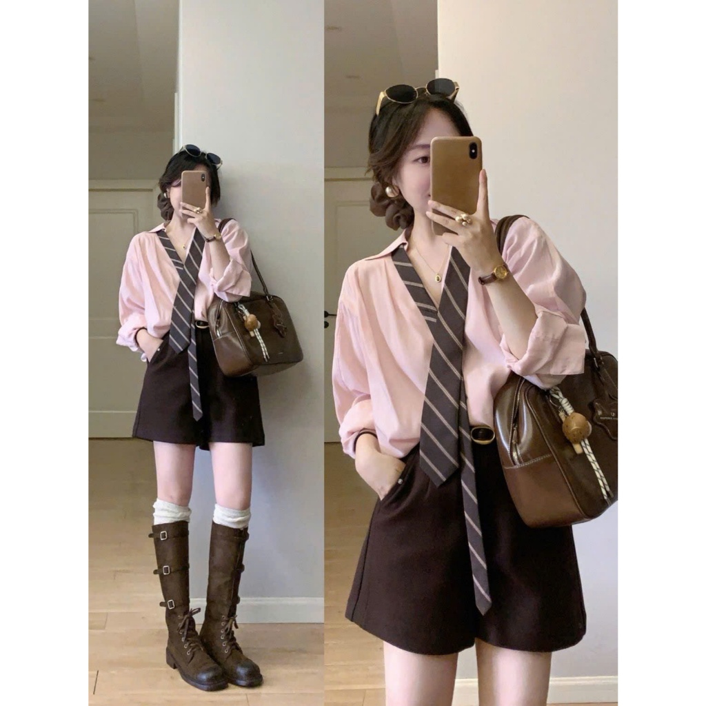 (HÀNG QCCC - TẶNG KÈM ĐAI CỔ) Áo sơ mi tay dài thiết kế phối đai cổ dành cho nữ hàng hottrend MT33 SP464
