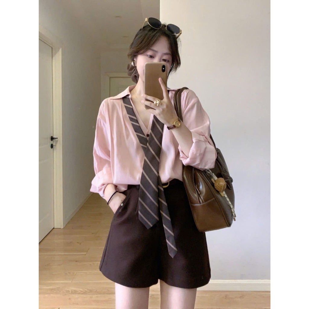 (HÀNG QCCC - TẶNG KÈM ĐAI CỔ) Áo sơ mi tay dài thiết kế phối đai cổ dành cho nữ hàng hottrend XIMIMI SP464