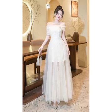 DR24 Đầm ren phối lưới trễ vai kèm tag dự tiệc cực sang,đầm đi đám cưới, đầm phù dâu, đầm đi bàn cho dâu, đầm dự sự kiện