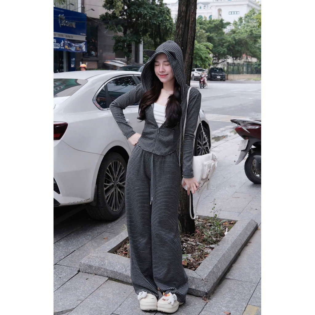 L853- Sét bộ thun compo 3 món siêu xinh áo khoác dây kéo, quần suông có túi (38-55kg)