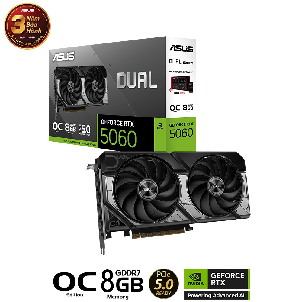 Card màn hình ASUS Dual GeForce RTX 5060 8GB GDDR7 OC Edition