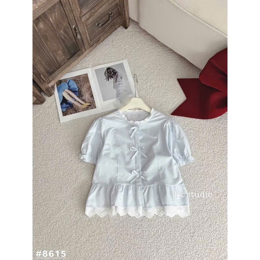 [𝑯𝒂 𝑨𝒏𝒉] Áo Sơ Mi Cộc Nơ Gấu Bèo QCL1