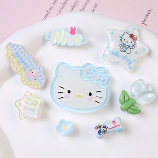 Set Charm Mèo Hello Kitty Xanh Pastel Cute Kawaii Mini – Charm Ngôi Sao Nice Hoa Trong Suốt Trang Trí Dép