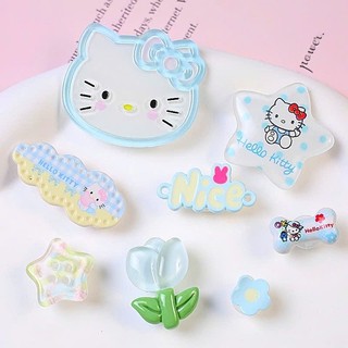 Set Charm Mèo Hello Kitty Xanh Pastel Cute Kawaii Mini – Charm Ngôi Sao Nice Hoa Trong Suốt Trang Trí Dép