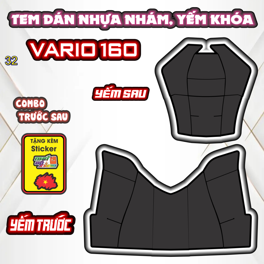 Tem Dán Nhựa Nhám VARIO 160 Giá Sỉ - Sticker Trang Trí Xe Máy Chống Bay Màu.