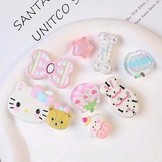 Set Charm Hello Kitty Thỏ Gấu Pastel Cute Kawaii Mini – Charm Nơ Tim Ngôi Sao Trong Suốt Phụ Kiện Trang Trí Dép Dép Sục