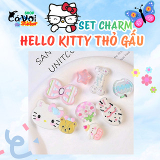 Set Charm Hello Kitty Thỏ Gấu Pastel Cute Kawaii Mini – Charm Nơ Tim Ngôi Sao Trong Suốt Phụ Kiện Trang Trí Dép Dép Sục