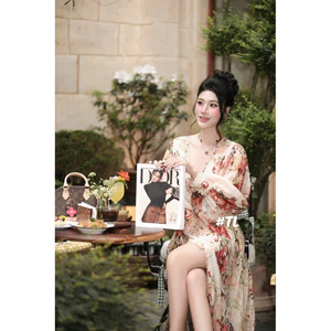 Đầm tơ bèo hoa đỏ Camilla