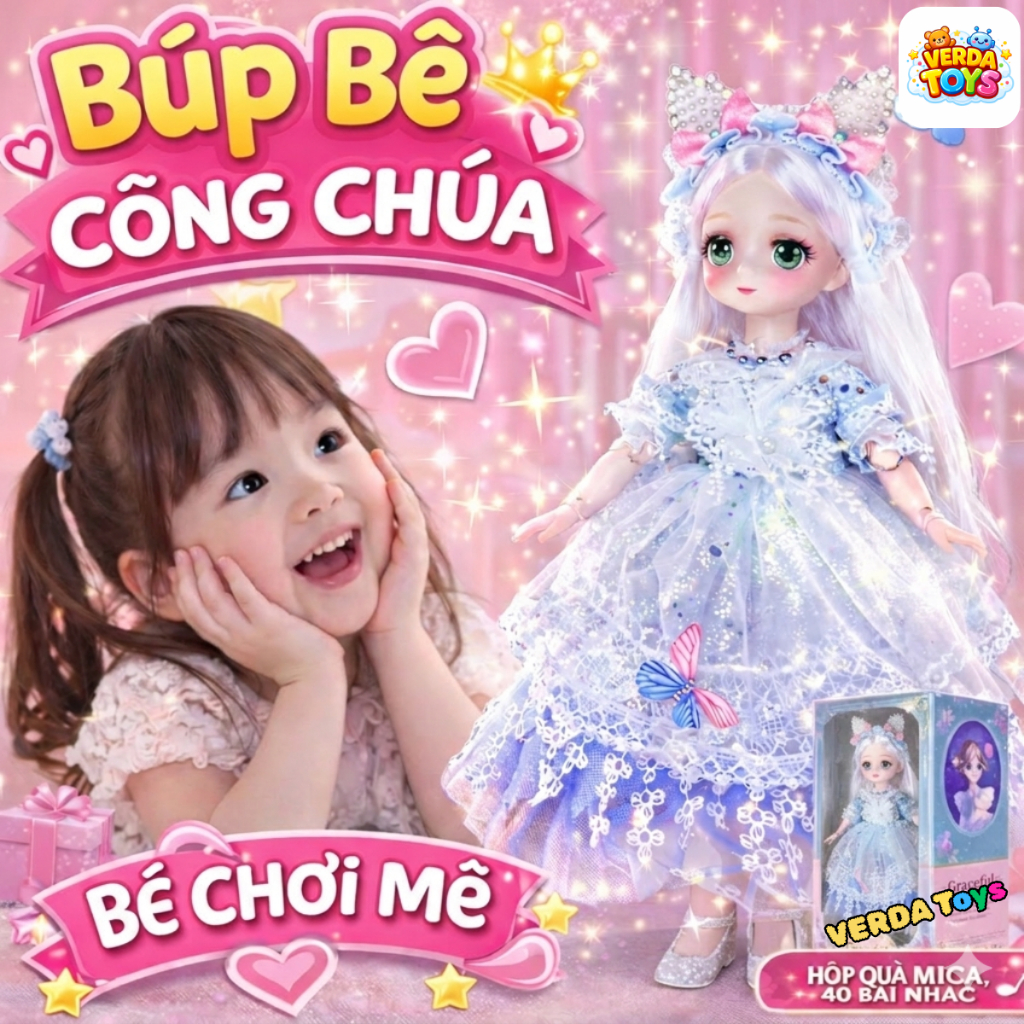 Búp bê 30cm có khớp cho bé gái, hộp quà có nhạc bjd công chúa elsa lớn ...