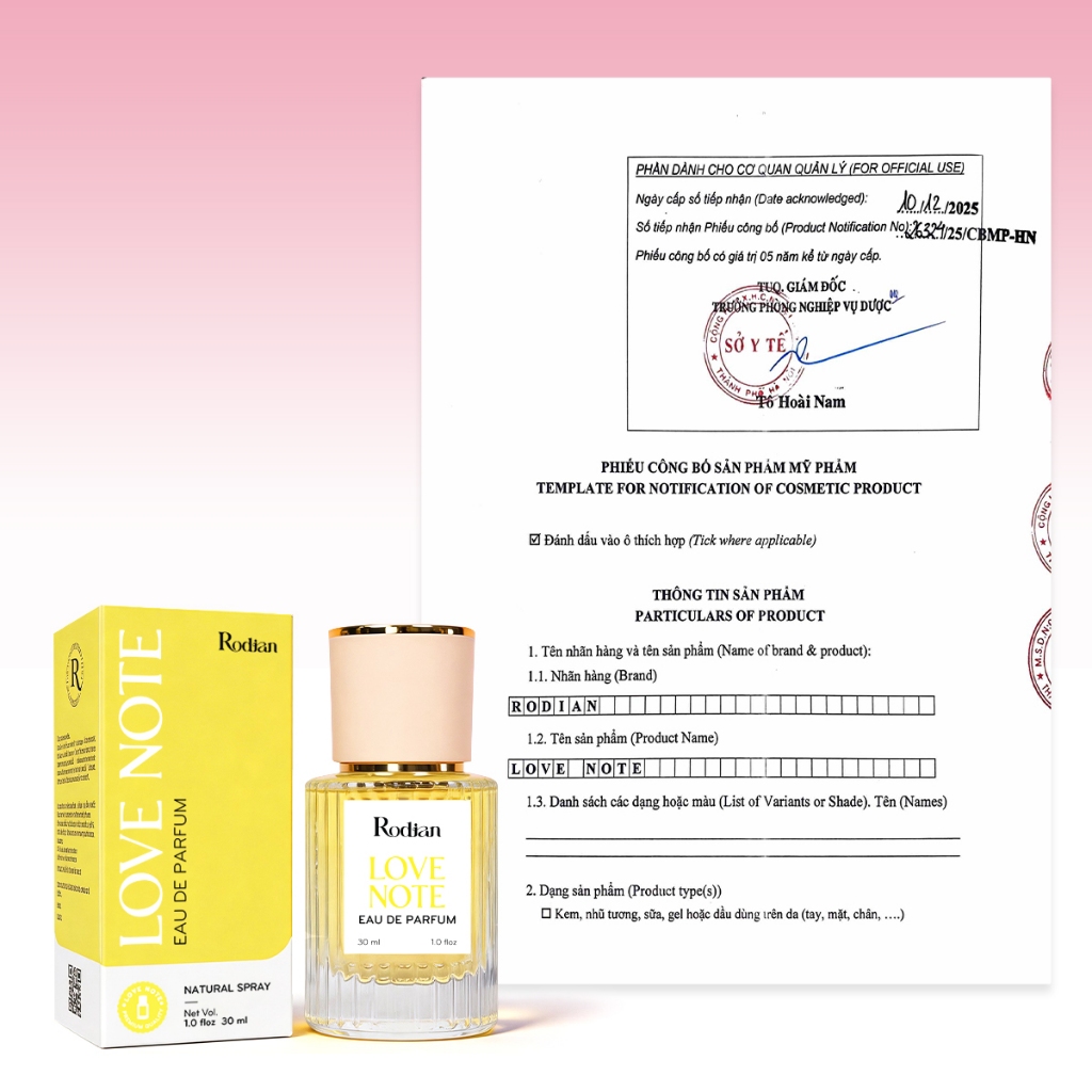 Nước Hoa Nữ Rodian Love Note 10ml, Lưu Hương Đến 8h - Hương Nữ Tính, Lãng Mạn Và Gợi Cảm