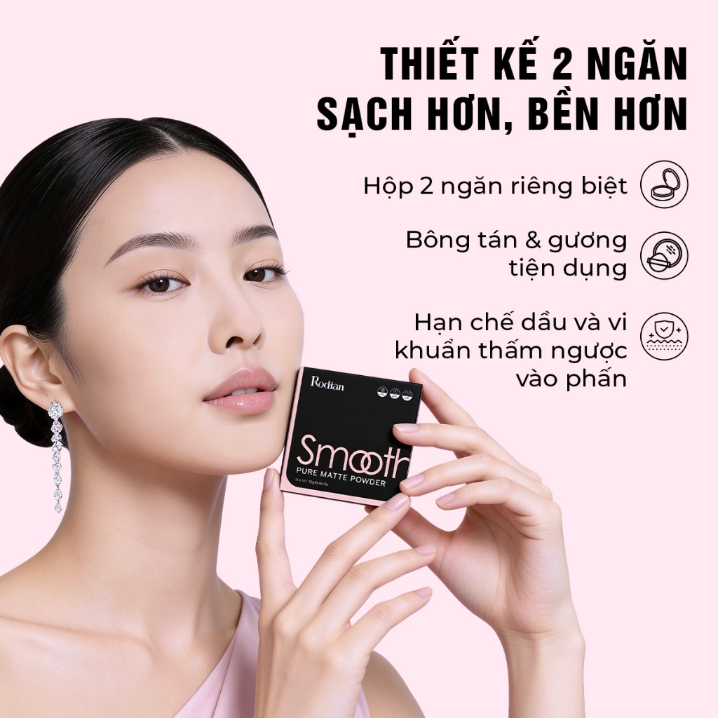 Phấn Nén Kiềm Dầu Rodian Smooth Pure Matte Powder 24h - Phấn Phủ Trang Điểm Mềm Mại Lâu Trôi 13gr