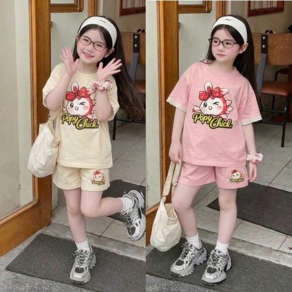 Sét quần áo đi chơi cho bé gái,in hình 5d,tay phối ren,chất vải cotton thấm hút mồ hôi thoải mái cho bé.M68