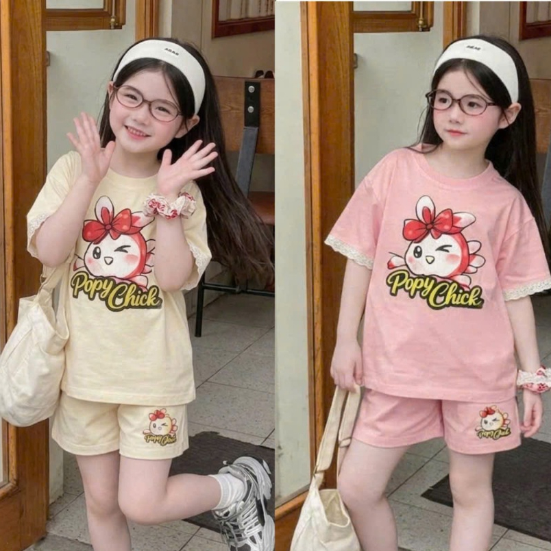Sét quần áo đi chơi cho bé gái,in hình 5d,tay phối ren,chất vải cotton thấm hút mồ hôi thoải mái cho bé.M68