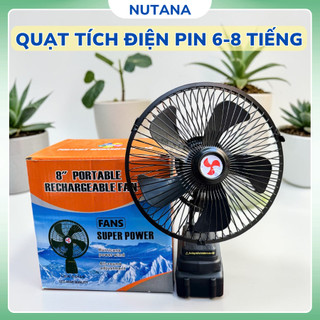 Quạt Tích Điện pin trâu NUTANA Pin 10 Cell -  2 Tốc Độ, có tuốc năng quay đã gồm pin và sạc, Bảo Hành chính hãng