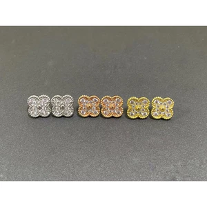 Khuyên tai mặt hoa mini 1cm cao cấp, đính đá lấp lánh, thiết kế tinh tế