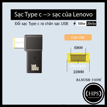 Đầu chuyển đổi sạc Type c ra sạc cho laptop Lenovo hỗ trợ sạc 100w 20v5a có led báo hiệu - HPS