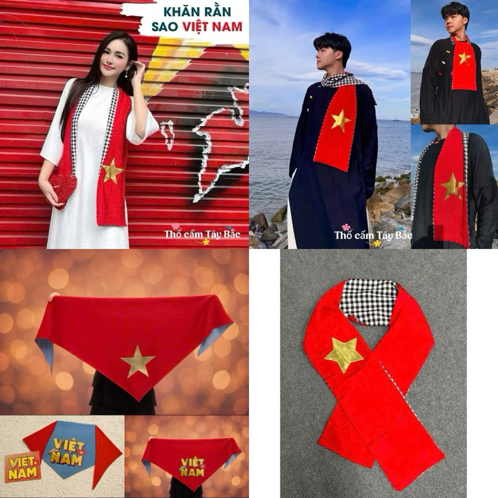 Khăn rằn , khăn phối đỏ ngôi sao vàng , đi du lịch đi contec quốc gia. Hàng đẹp. Ngôi sao nhũ ánh.