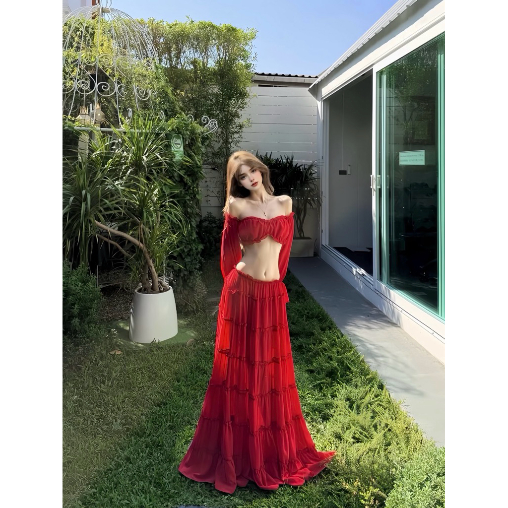 ( Loại 1 ) Set 3 Món Áo Tay Phồng + Quần Bikini + Chân Váy Dài Đi Biển Cao Cấp - 614 | BigBuy360 - bigbuy360.vn