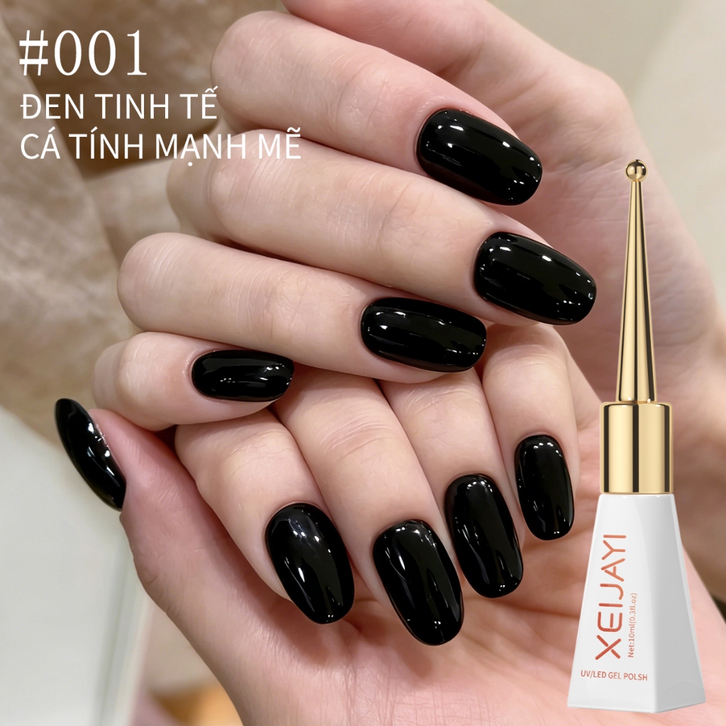 XEIJAYI 10ml Sơn móng tay đen nguyên chất mới có độ bóng lâu trôi thích hợp cho việc tự làm móng tay
