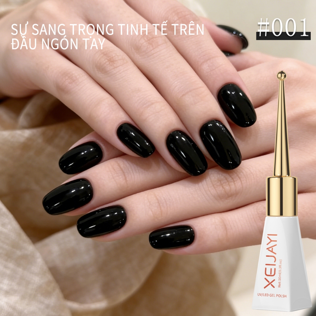 XEIJAYI 10ml Sơn móng tay đen nguyên chất mới có độ bóng lâu trôi thích hợp cho việc tự làm móng tay